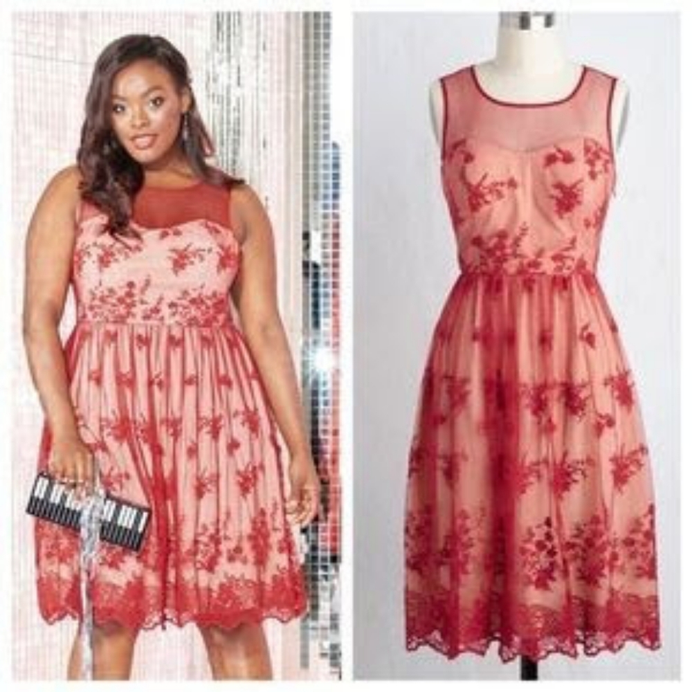 Modcloth Red Geode Fit & Flare